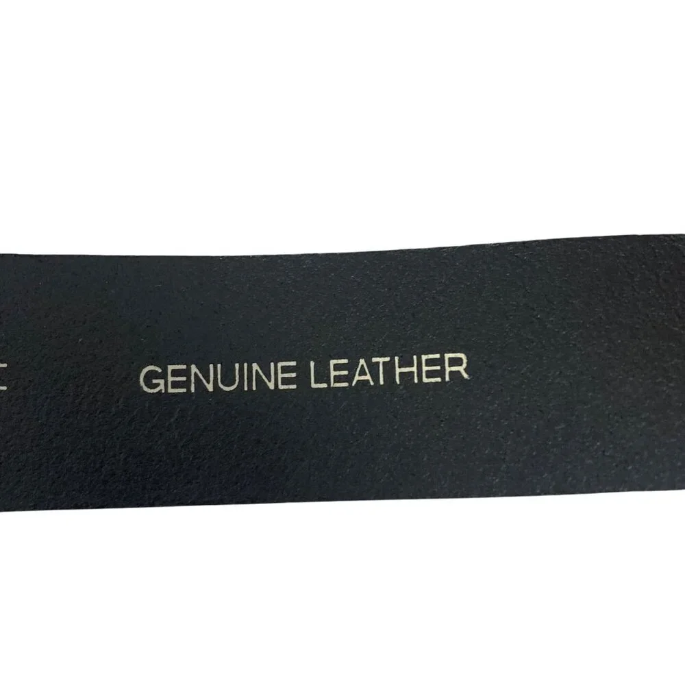 Fossil Mens Black Genuine Leather Belt Size 44 Silver Tone Buckle